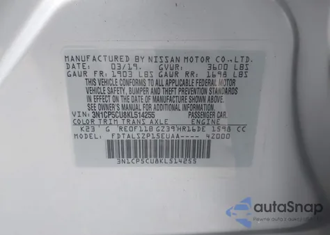 2019 Nissan Kicks Sv из США, поврежденный, VIN 3N1CP5CU8KL514255